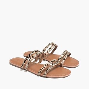 JCrew Calf Hair Seaside Slide Sandals in Black/Tan
